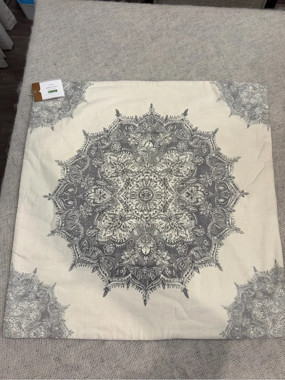 Pottery Barn Erica Medallion Pillow Cover Light Grey NWT,  neutral